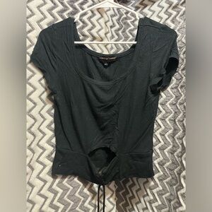 Almost Famous Black Ribbed Scoop Neck Tie-Front Crop Top